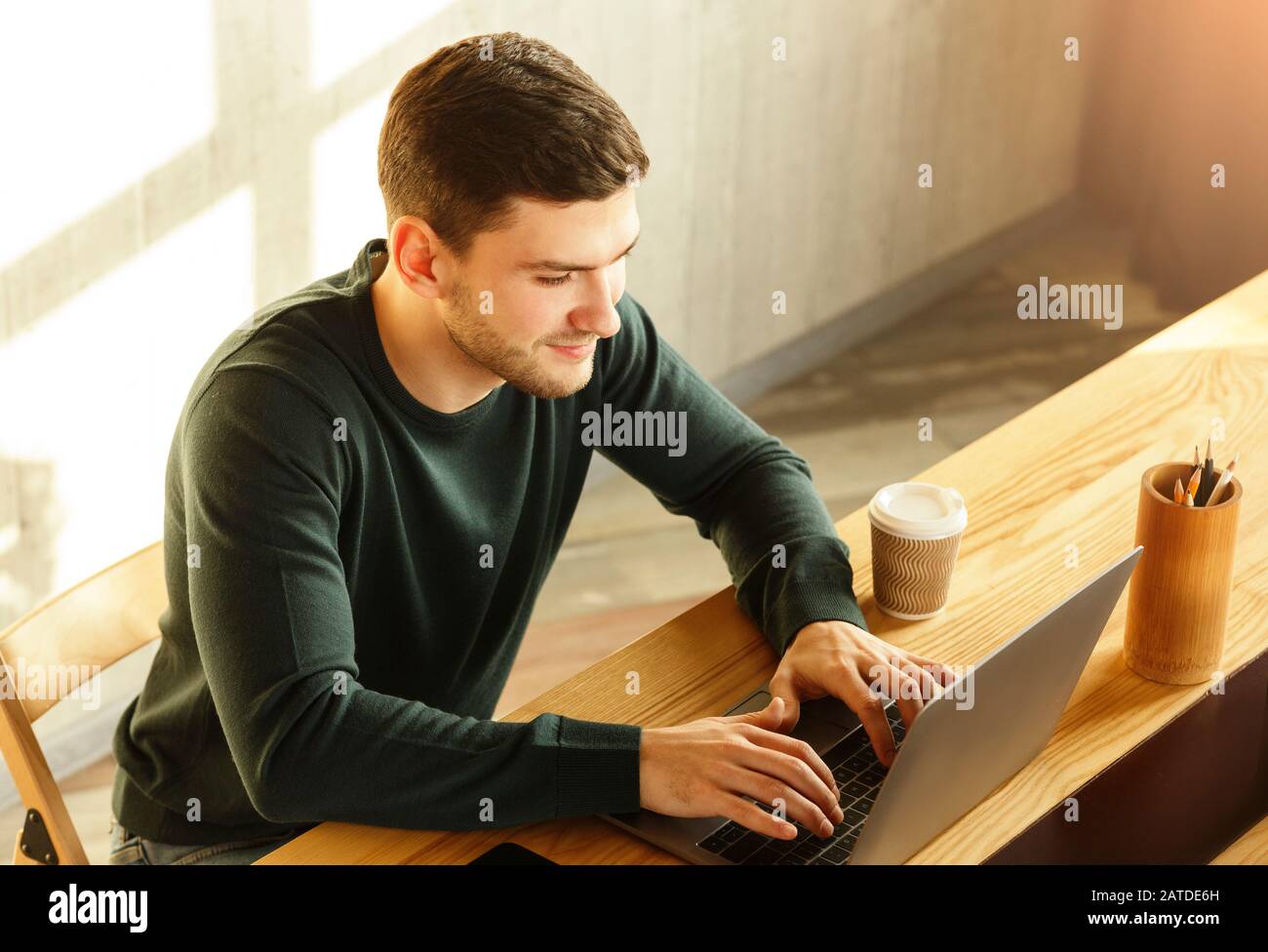 Man typing desk in modern hi-res stock photography and images - Alamy