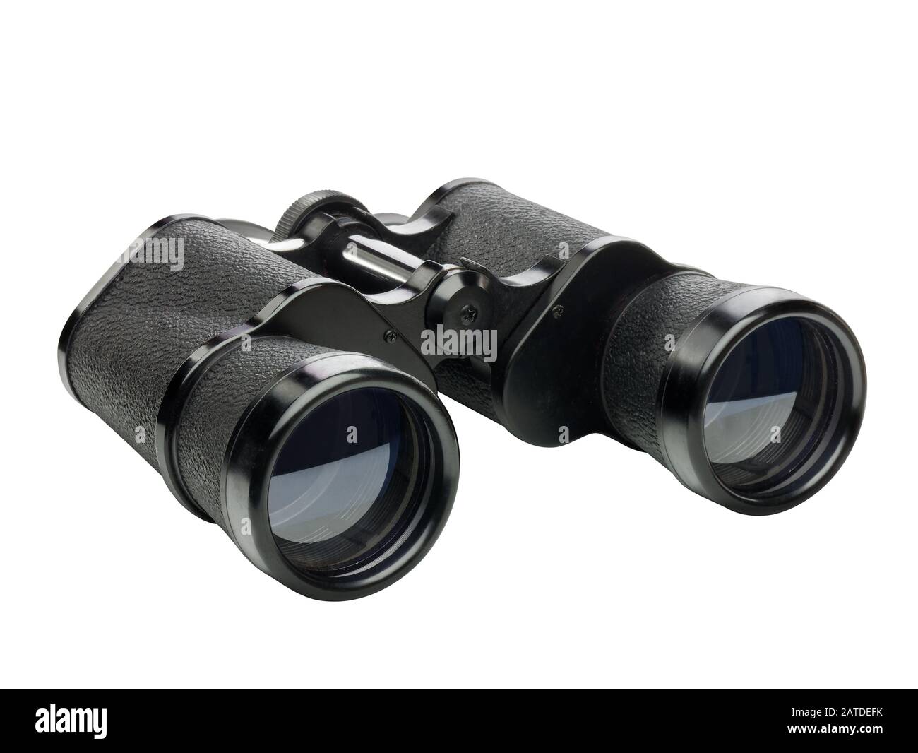 black binoculars perspective view isolated on white background Stock Photo