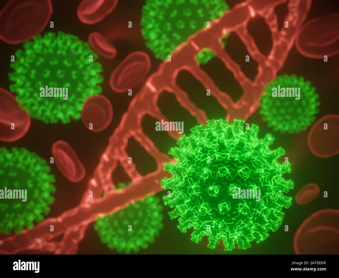 Coronavirus cells in human body. Respiratory virus in microscopic view ...