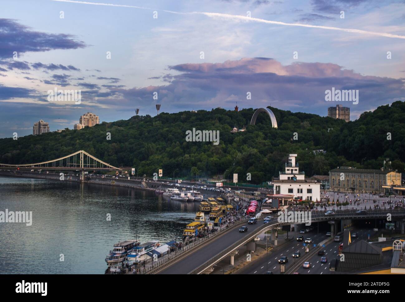 Wide panoramic view of Kiev at sunset. Ukraine Stock Photo