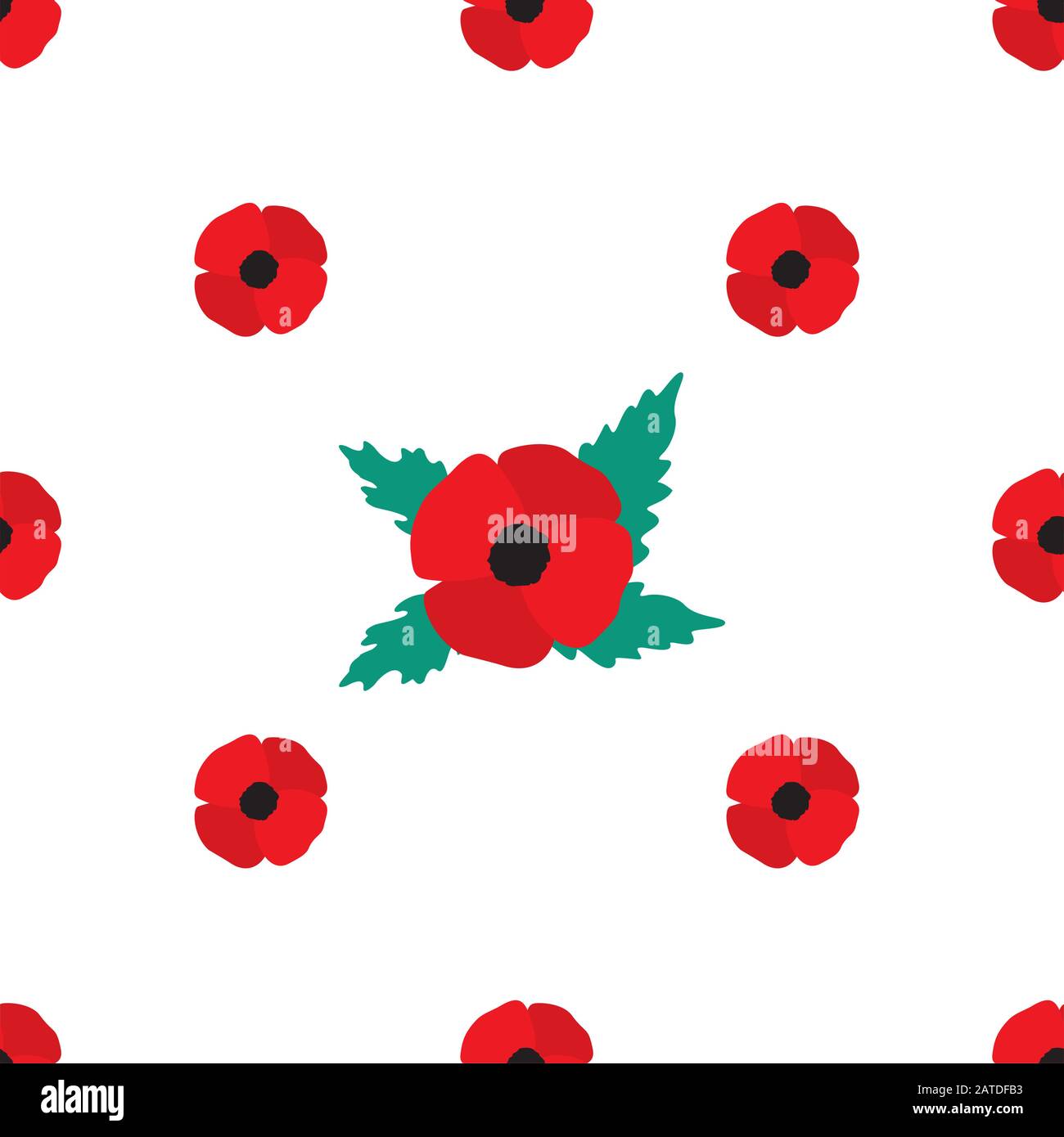 Poppy flowers seamless pattern. Simple vector floral texture in flat style. Stock Vector