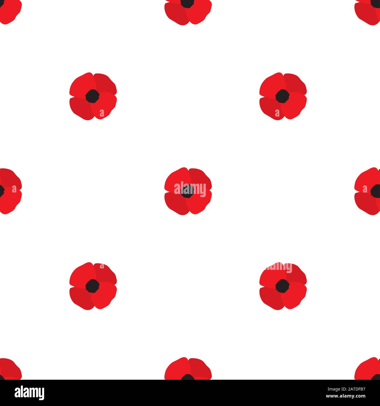 Red poppy flowers seamless pattern. Simple vector floral continuous texture in flat style. Stock Vector