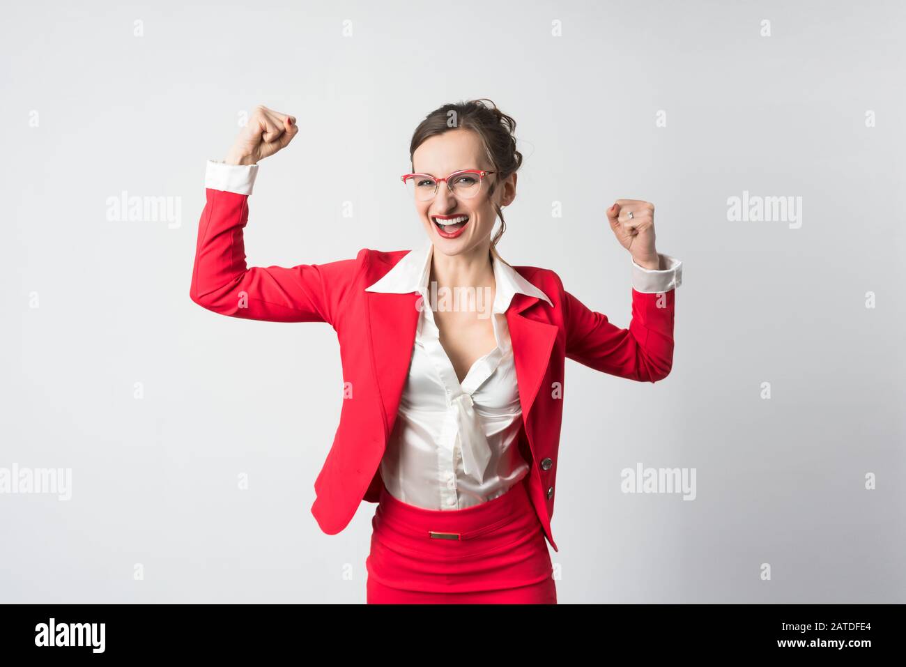 Businesswoman celebrating a success Stock Photo