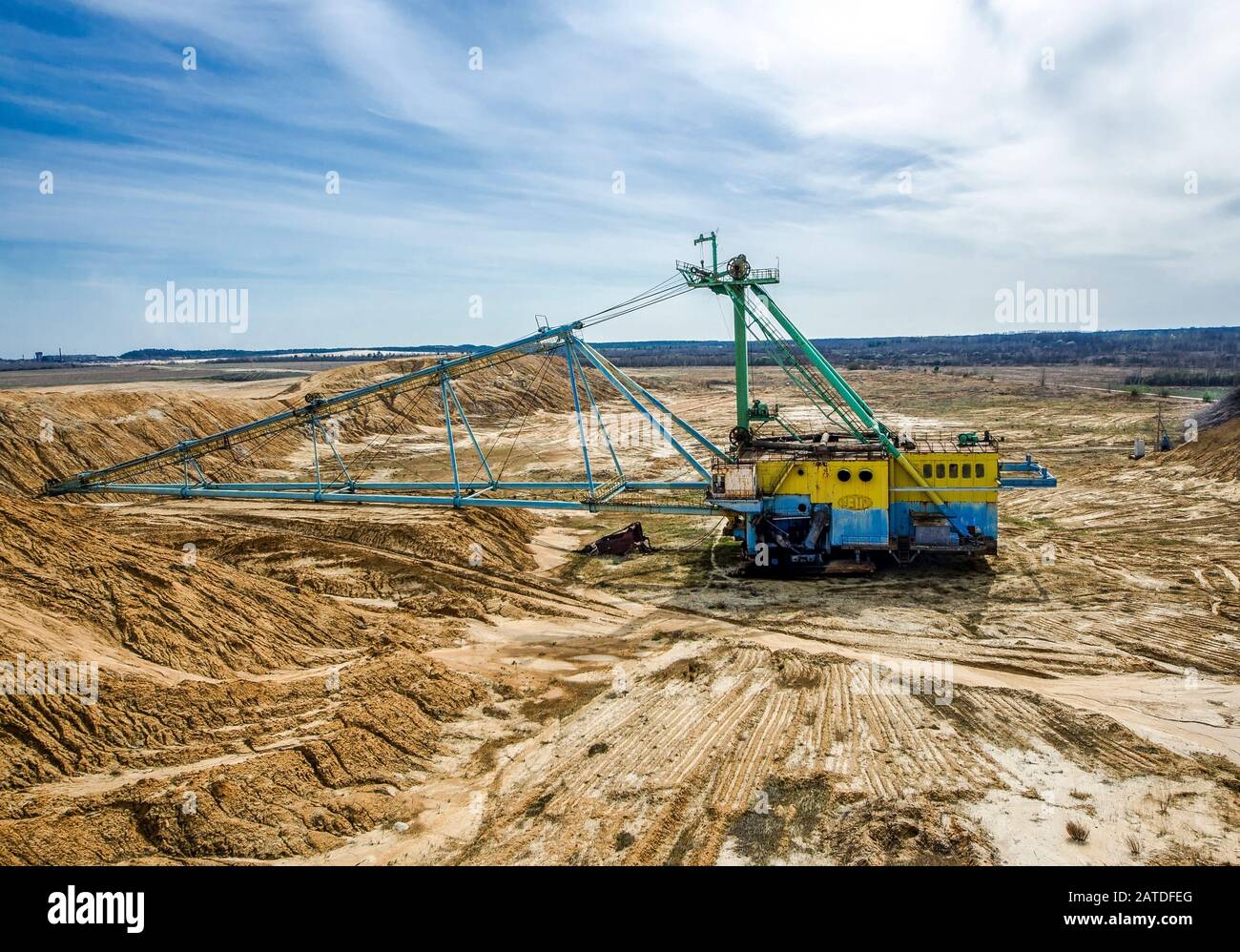 Large appliances excavators in open pit, develop mineral resources, excavator digs, metallurgy in Ukraine Stock Photo