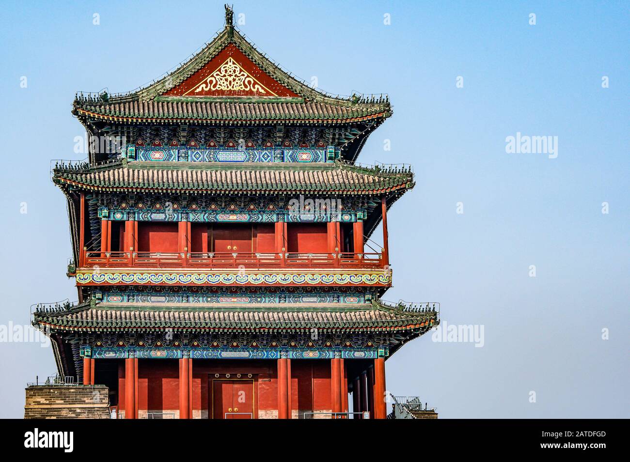 China, Beijing, Forbidden City Different design elements of the colorful buildings rooftops closeup details. Stock Photo