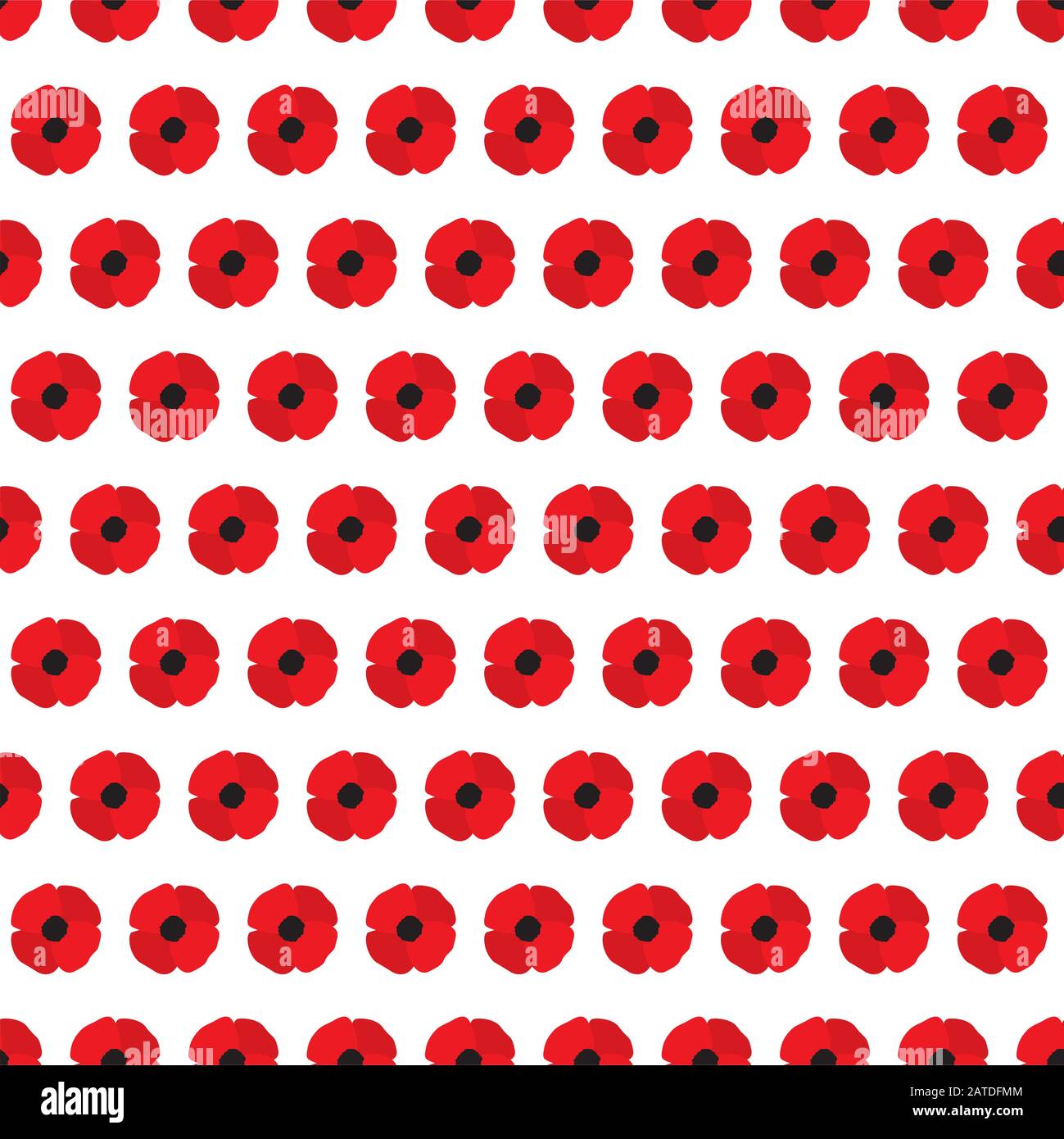Poppy flowers seamless pattern. Simple vector floral texture in flat style. Stock Vector
