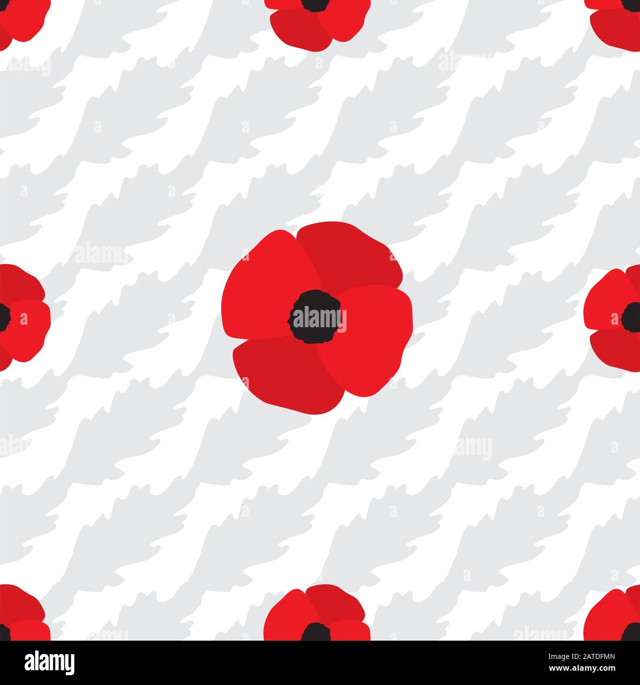 Red poppy flowers seamless pattern. Simple vector floral continuous texture in flat style. Stock Vector