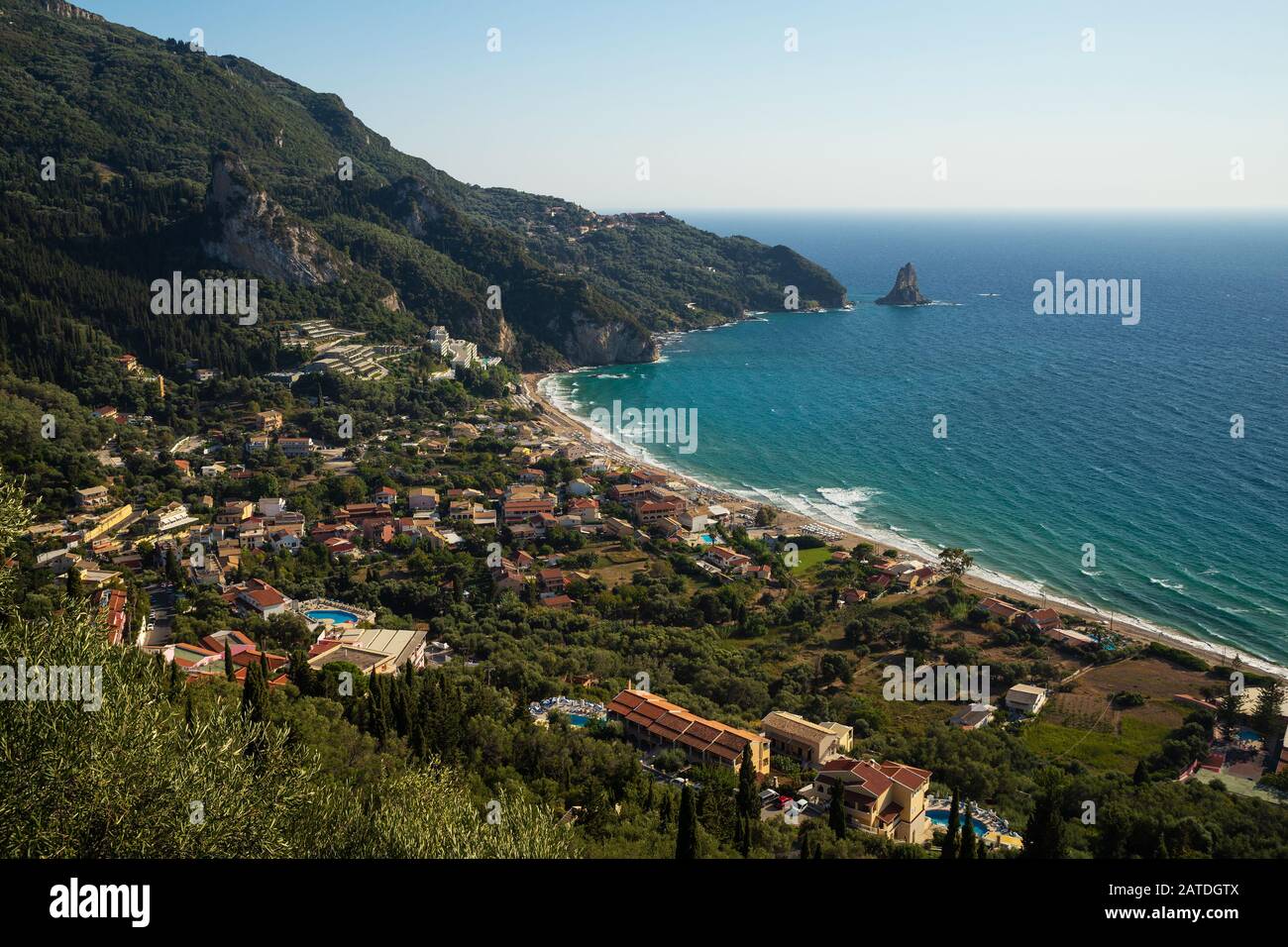The mountainous coast of the Greek island of Corfu on the Ionian sea Stock Photo