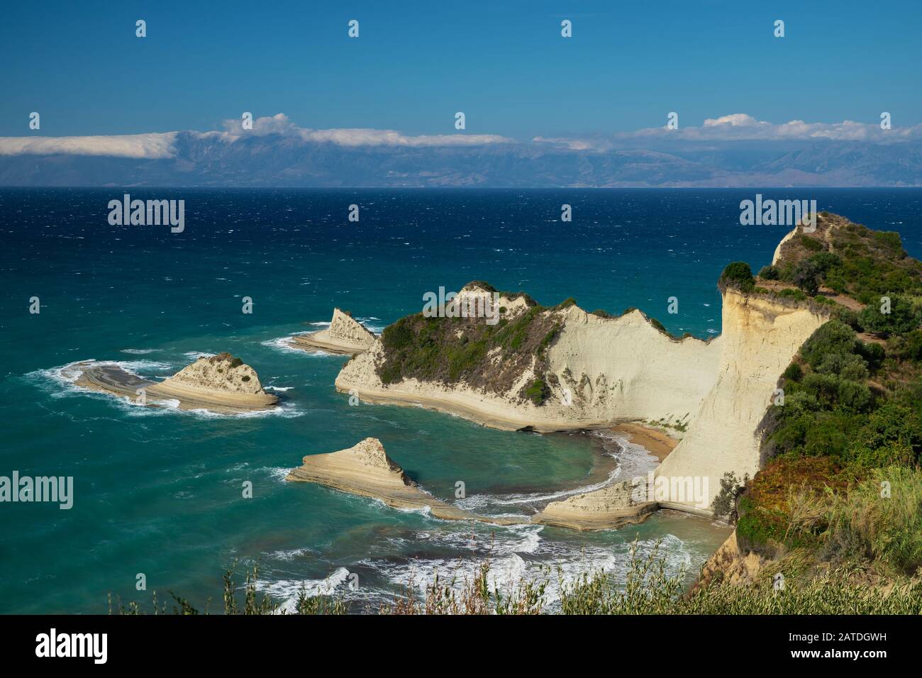 The mountainous coast of the Greek island of Corfu on the Ionian sea Stock Photo