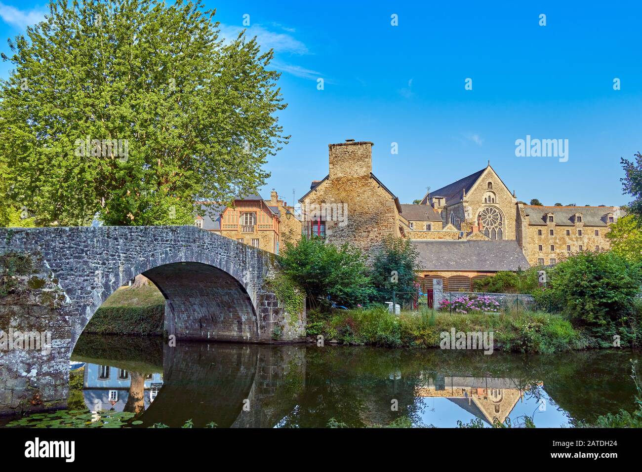 Image of the stone bridge ove the Canal d'ille du Rance at Lehon, Brittany, France Stock Photo