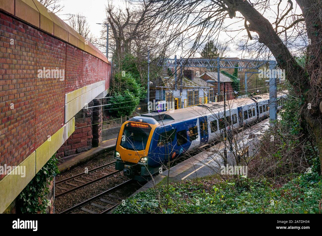 Eccleston Park station. Eccleston Park railway station, St.Helens. Class 331 electric train. EMU