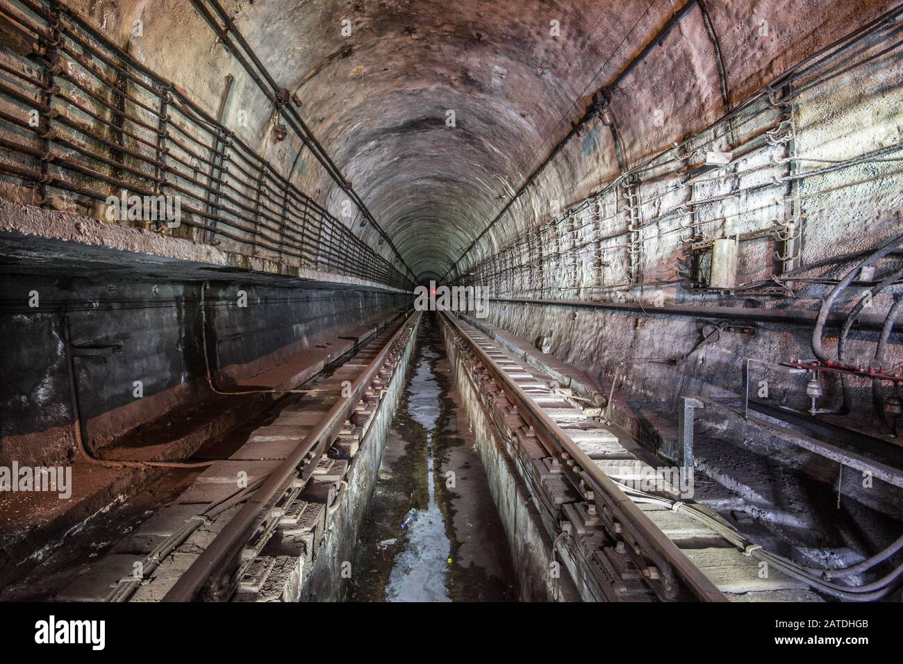 Tunnels of the Kiev Metro near Arsenalnaya station, the deepest metro