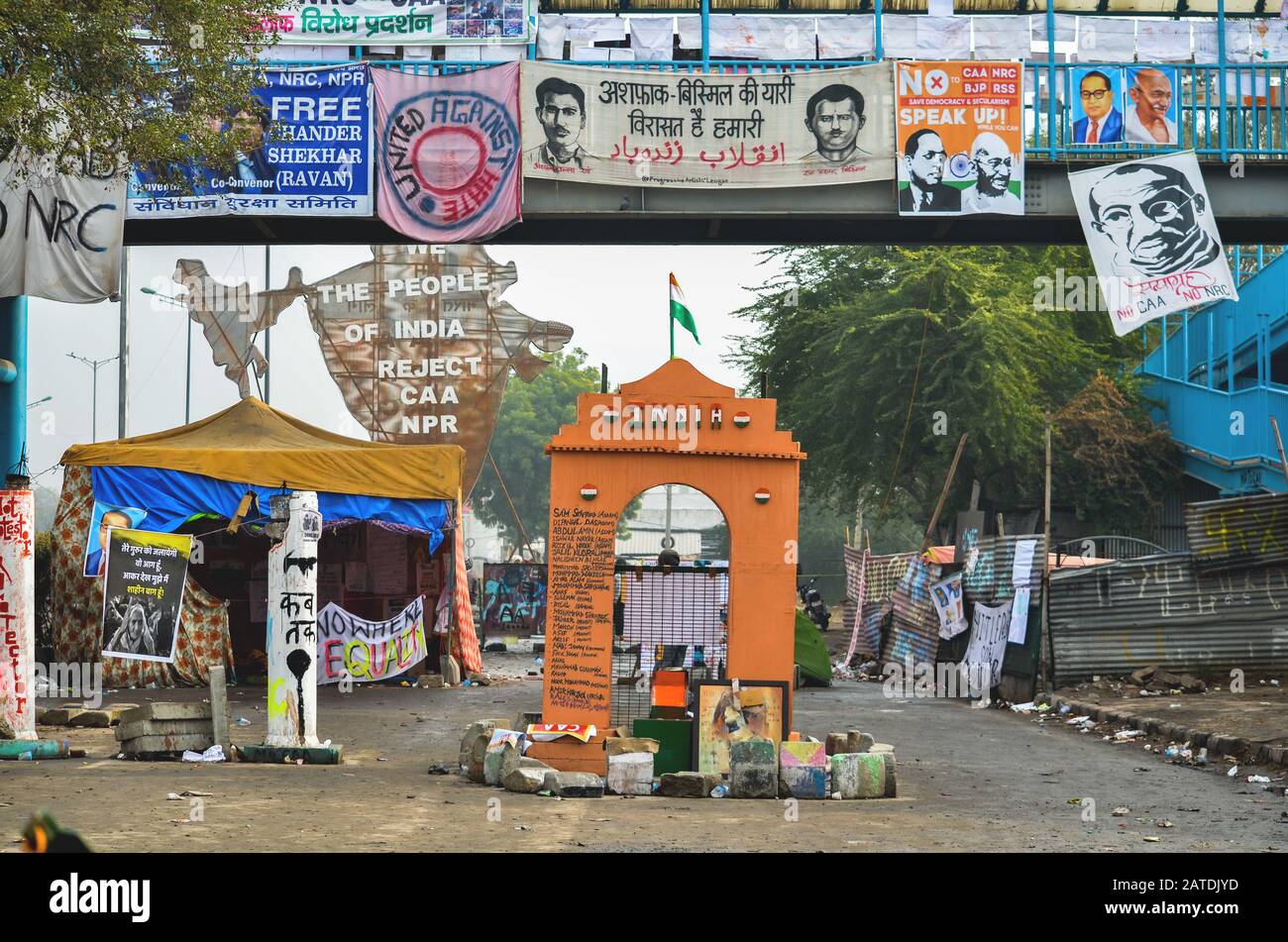 Women Protest against CAA & NRC, Shaheen Bagh, New Delhi, India- January 17, 2020: Replica of India gate at the protest venue, Shaheen Bagh, New Delhi Stock Photo