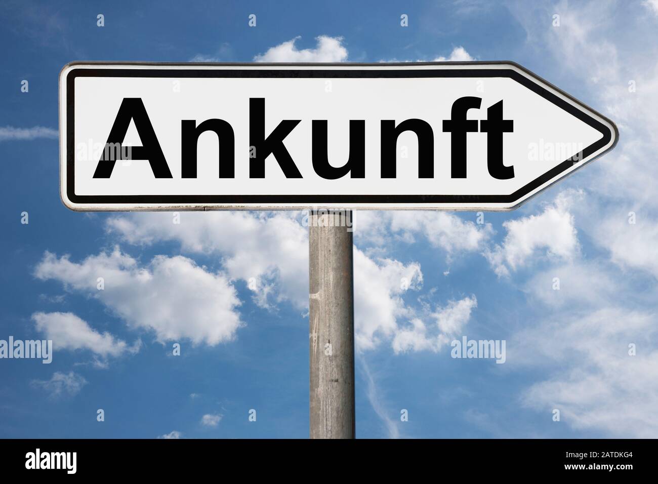 Detail photo of a signpost with the inscription Ankunft (Arrival) Stock Photo