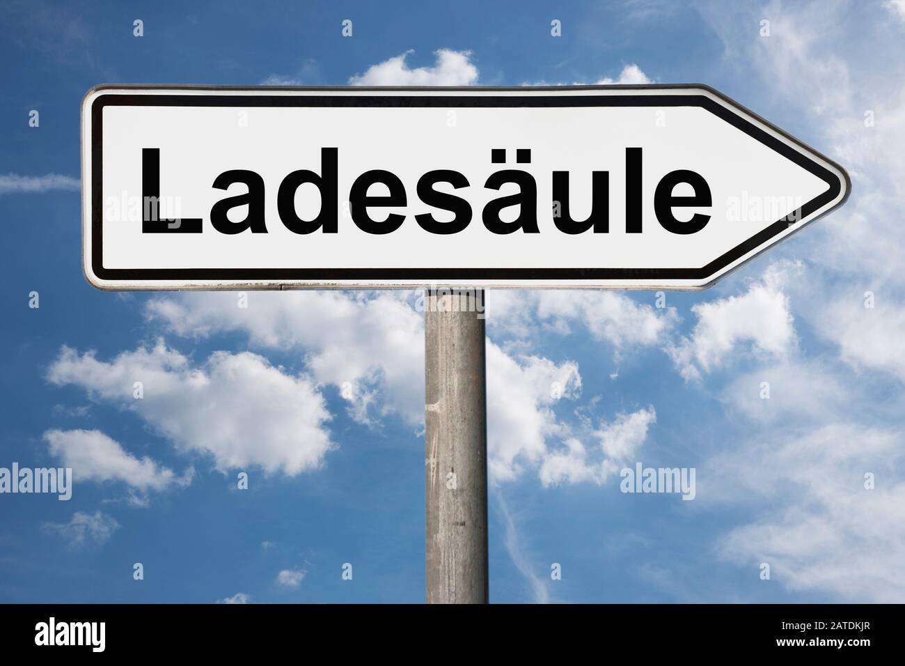 Detail photo of a signpost with the inscription Ladesäule (Charging station) Stock Photo