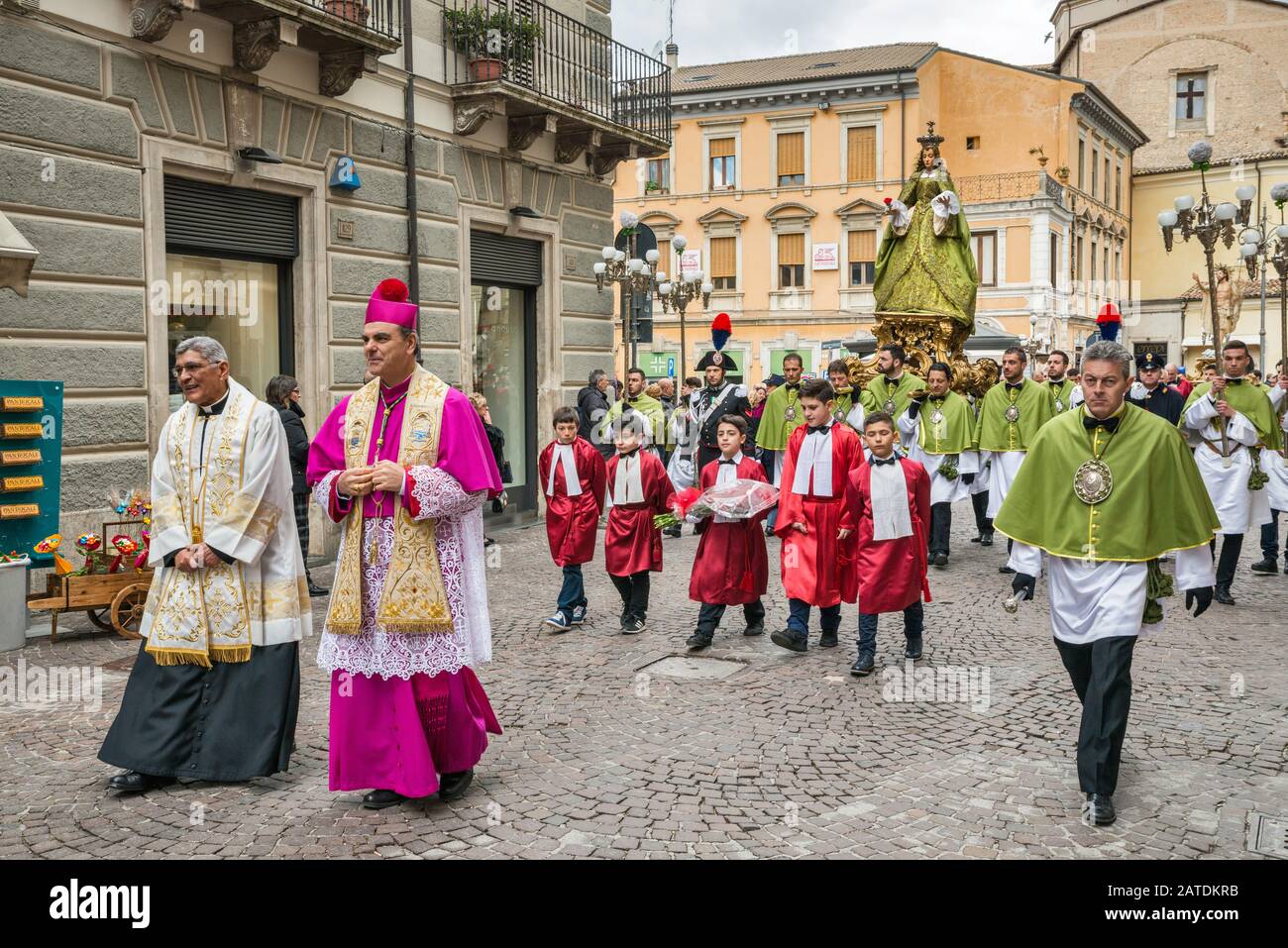 Bishop Michele Fusco, at Madonna che Scappa procession on Easter Sunday in Sulmona, Abruzzo Italy Stock Photo