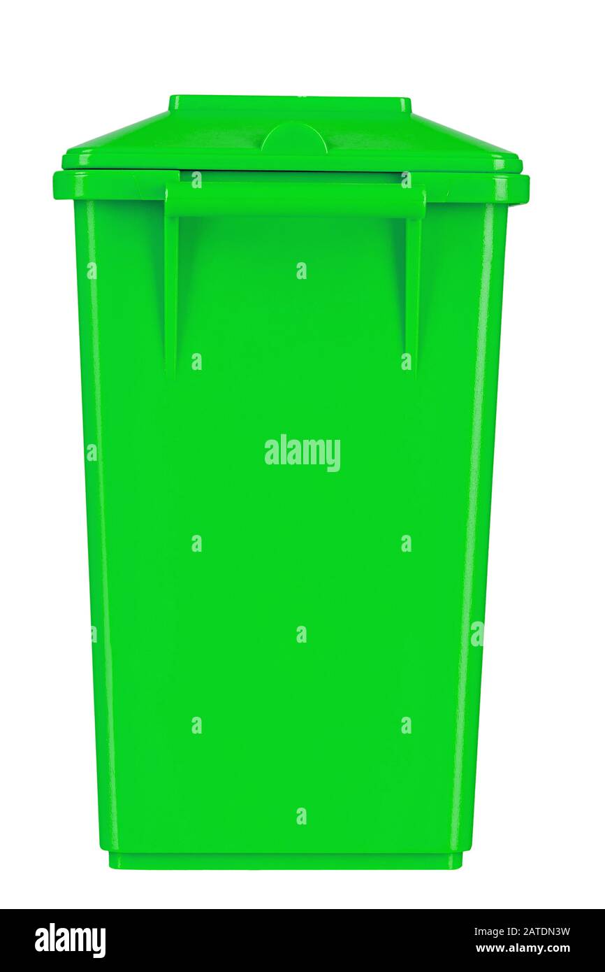 closed green trash bin isolated on a white background. file contains