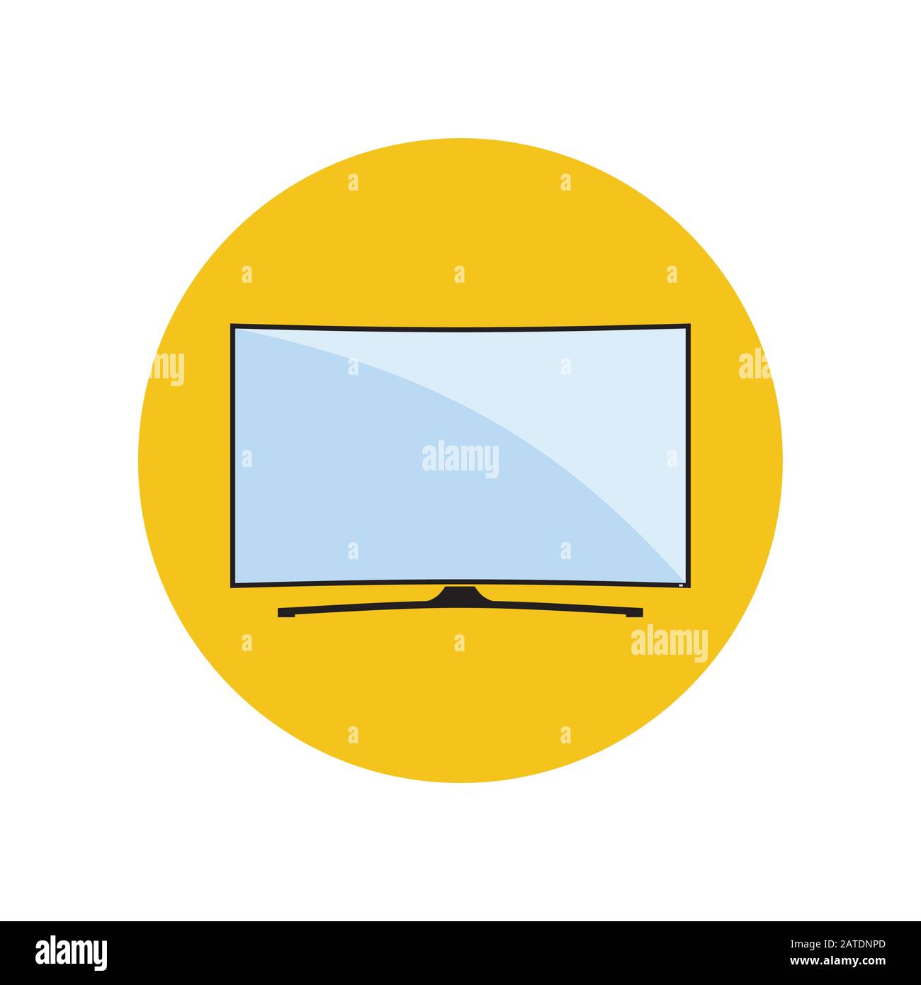 Modern curved TV icon in flat style. LED smart TV symbol in an yellow circle. Vector eps8 illustration. Stock Vector