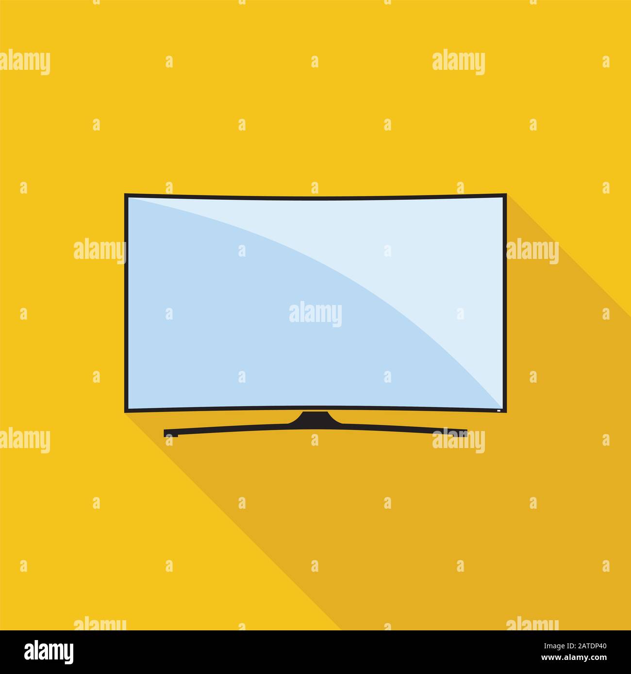Modern curved TV icon in flat style. LED smart TV symbol isolated on yellow background. Vector eps8 illustration. Stock Vector