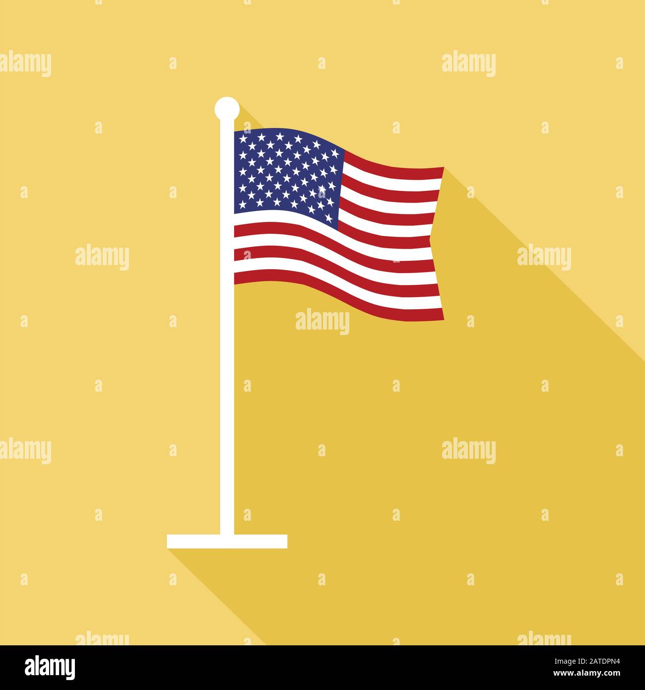 National Flag Of Usa On Flagpole Vector Flat Icon Vector Icon Of