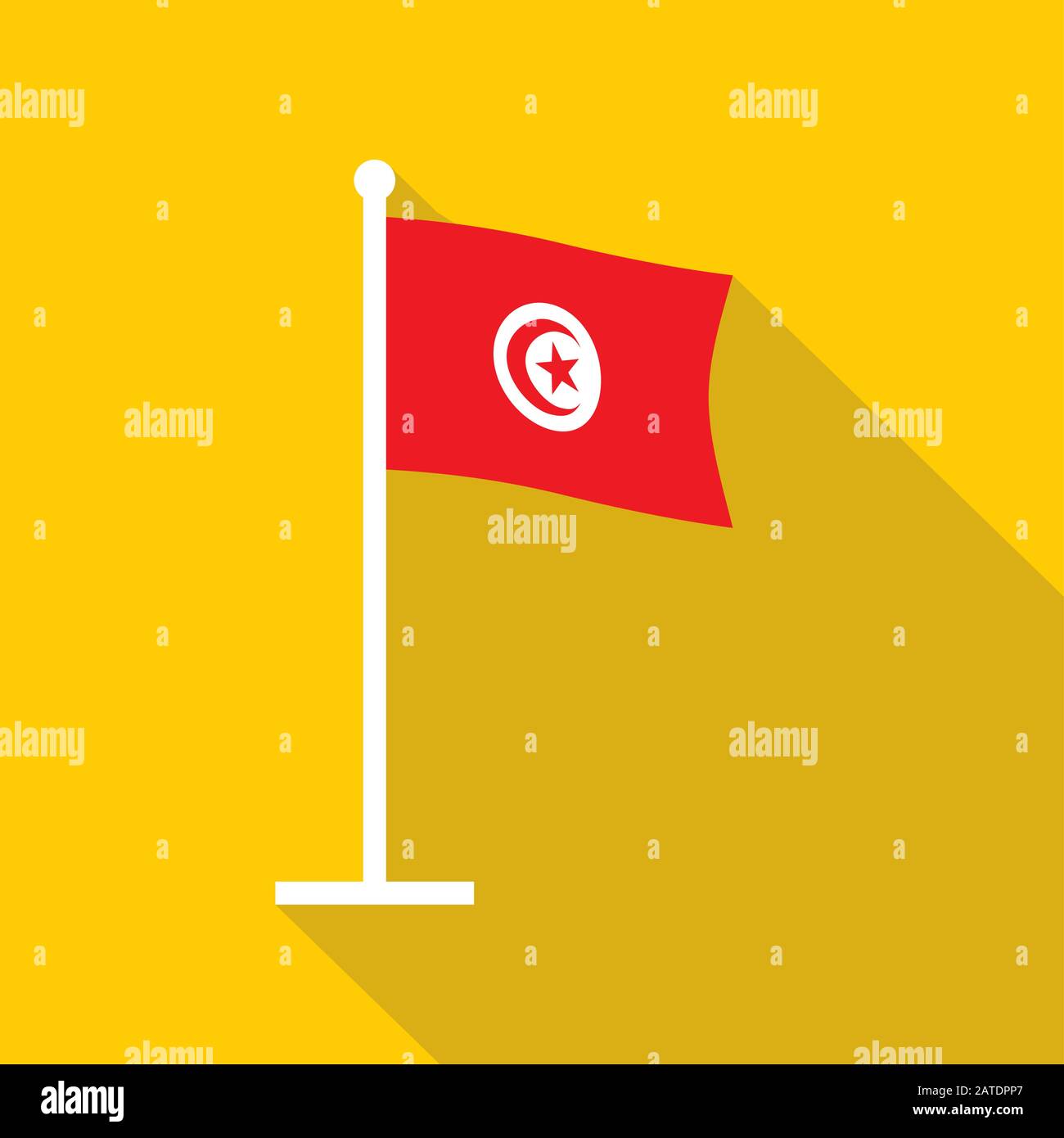 Flag of Tunisia on flagpole. Vector flat icon eps8 illustration. Stock Vector