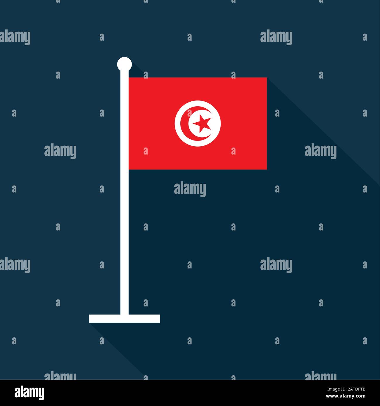 Flag of Tunisia on flagpole. Vector flat icon eps8 illustration. Stock Vector