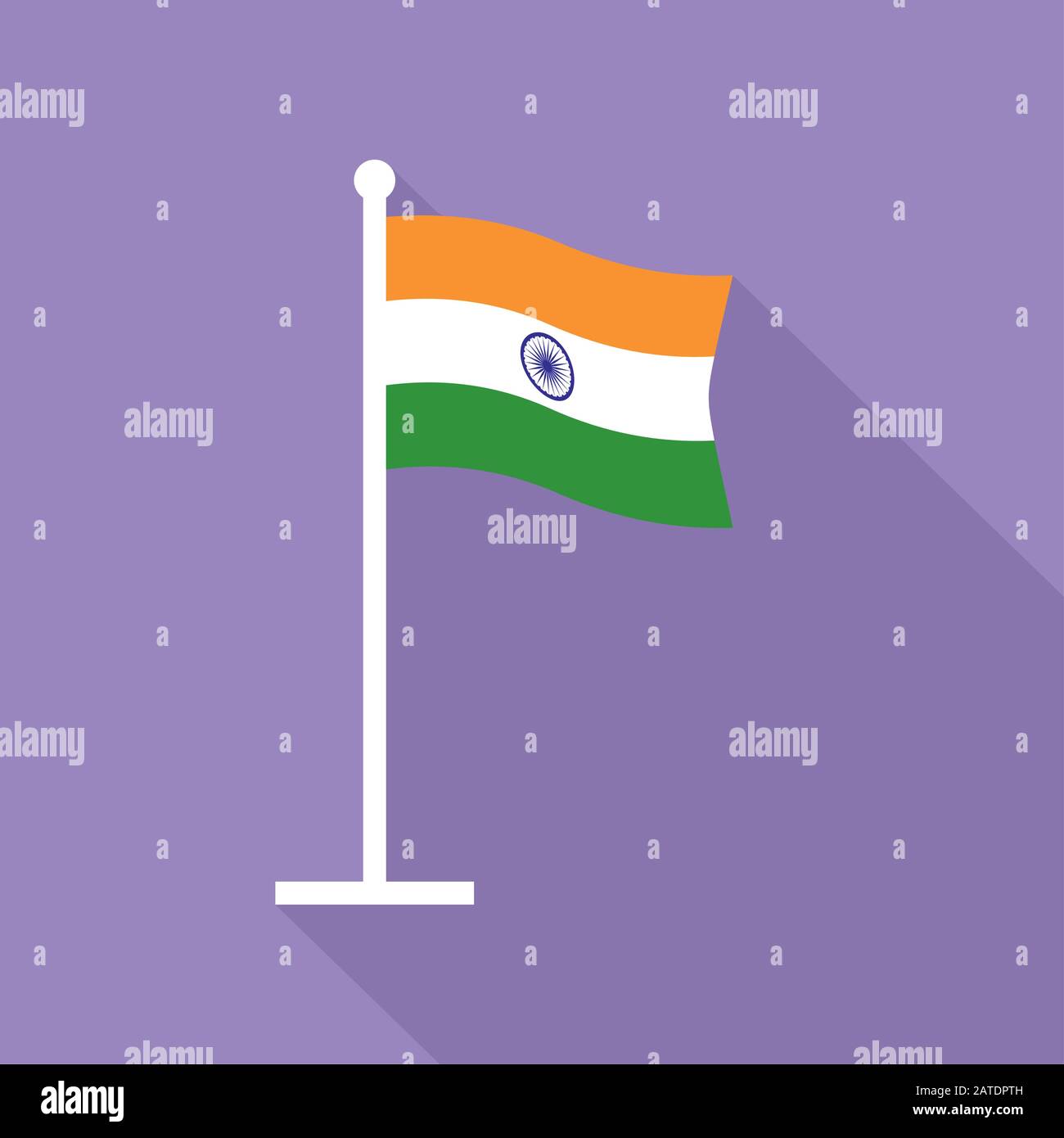 National flag of India on flagstaff. Flat icon of Indian flag. Vector illustration in EPS8 format. Stock Vector