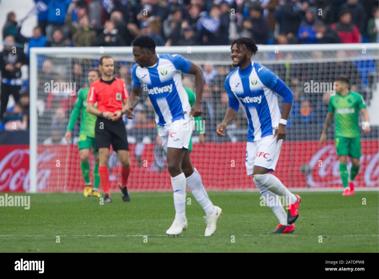 Madrid, Spain. 02nd Feb, 2020. CELEBRATE SCORE OF KENNETH OMERUO DURING MATCH LEGANES VERSUS REAL SOCIEDAD AT BUTARQUE STADIUM. SUNDAY, 2 FEBRUARY 2020 Credit: CORDON PRESS/Alamy Live News Stock Photo