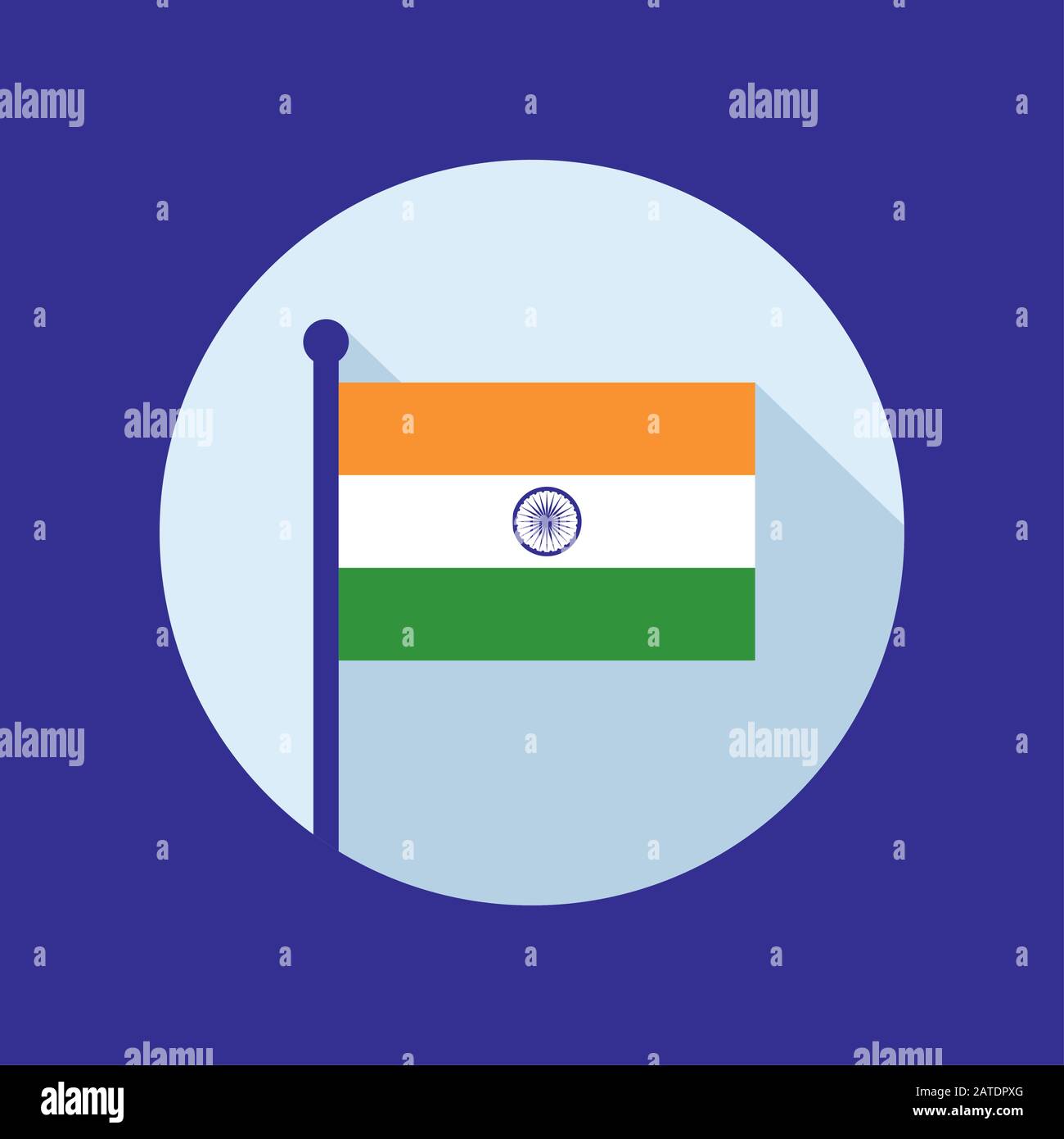 National flag of India on flagpole inside circle. Flat icon of Indian flag. Vector illustration in EPS8 format. Stock Vector