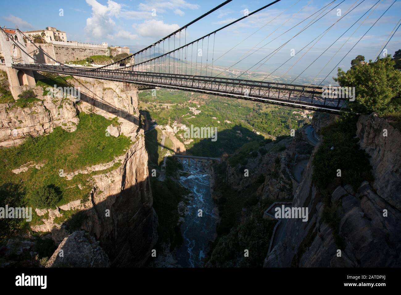 Bridges connecting both sides of the gorge to the casbah are a famous feature of Constantine, an ancient city in the north of Algeria. Stock Photo