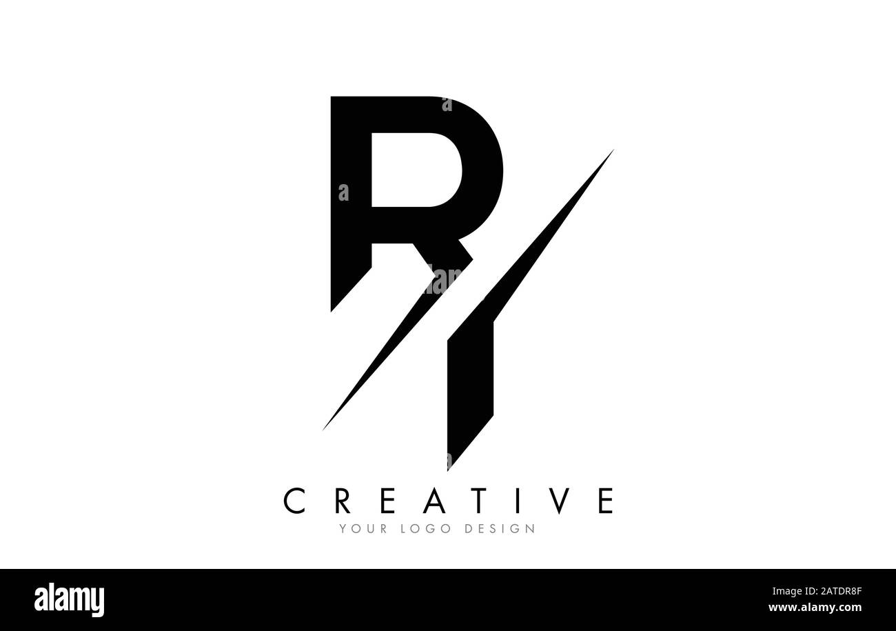 RI R I Letter Logo Design with a Creative Cut. Creative logo design