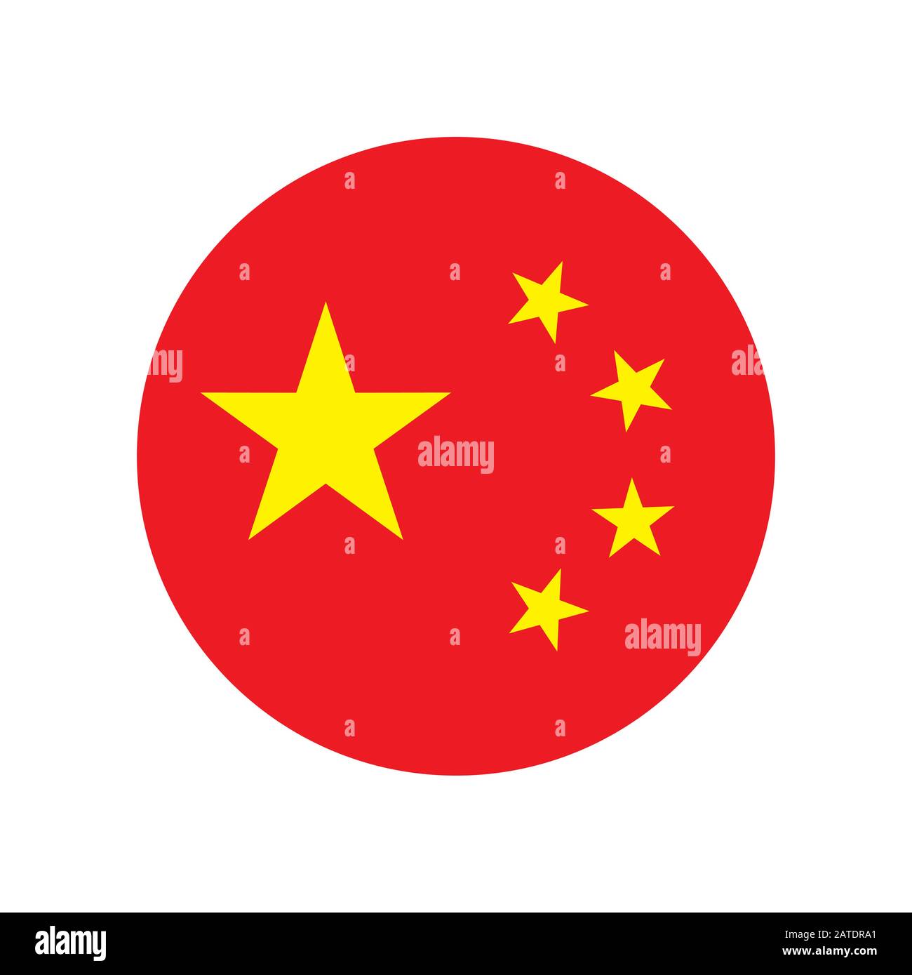 Flag of the Peoples Republic of China. The red banner charged in the canton with five golden stars. Circle icon. Vector illustration in eps8 format. Stock Vector