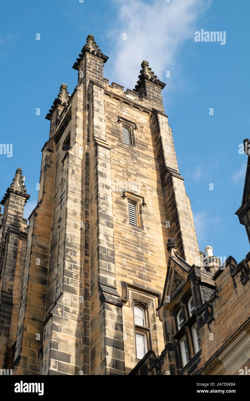 One of the towers of the General Assembly Hall in Edinburgh, Scotland, built in 1858 Stock Photo