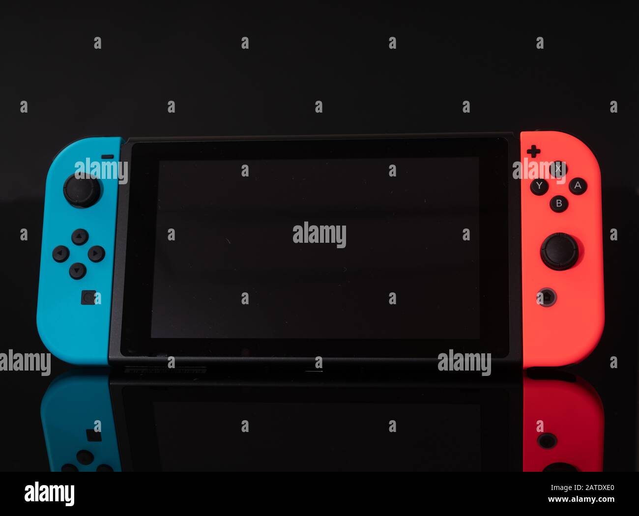 Nintendo Switch video game console developed by Nintendo, released on March  3, 2017 on a black background. Germany, Berlin - June 30, 2019: Nintendo S  Stock Photo - Alamy