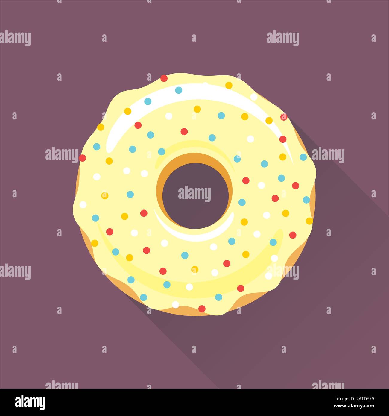 Donut flat style icon. Sweet sugar icing donut in the glaze with ...