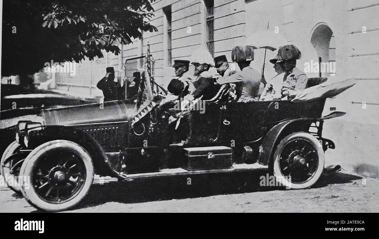 Archduke Francis Ferdinand and his wife, Countess Sophie Chotek, about to set off on their visit to Saravejo on the 28th June, 1914. They would be assassinated later that day, an event which many believe ‘sparked the fuse’ that started WW1 Stock Photo