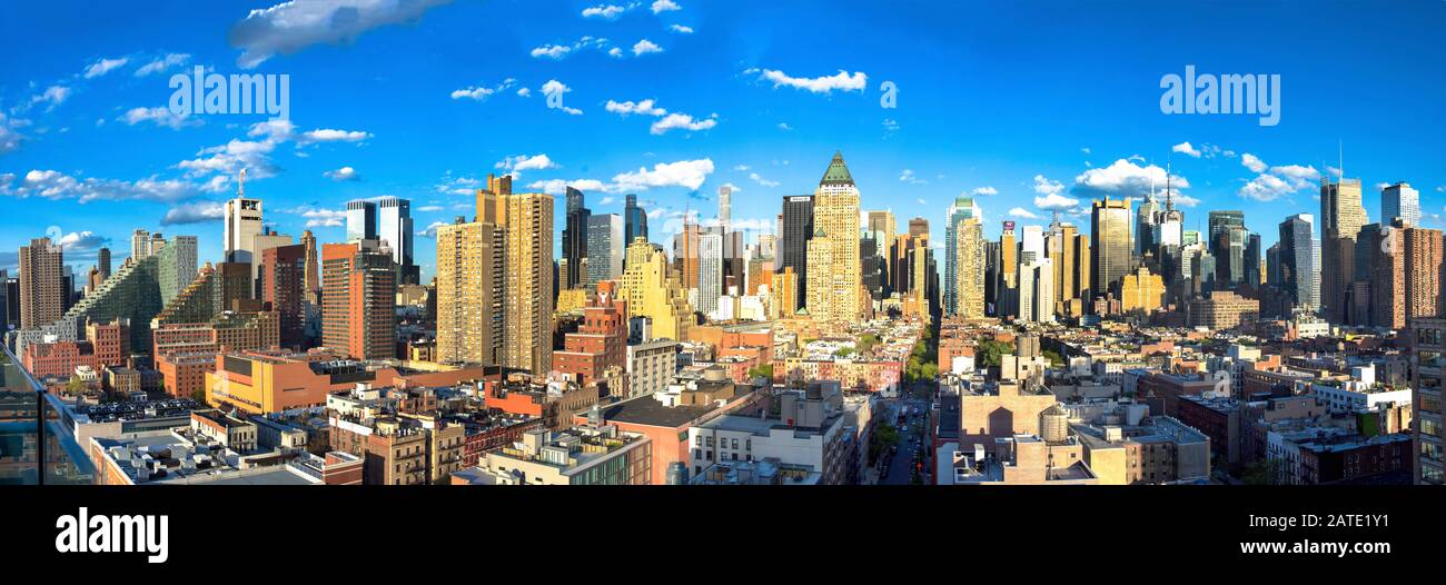Manhattan Midtown skyline panorama before sunset, New York Stock Photo
