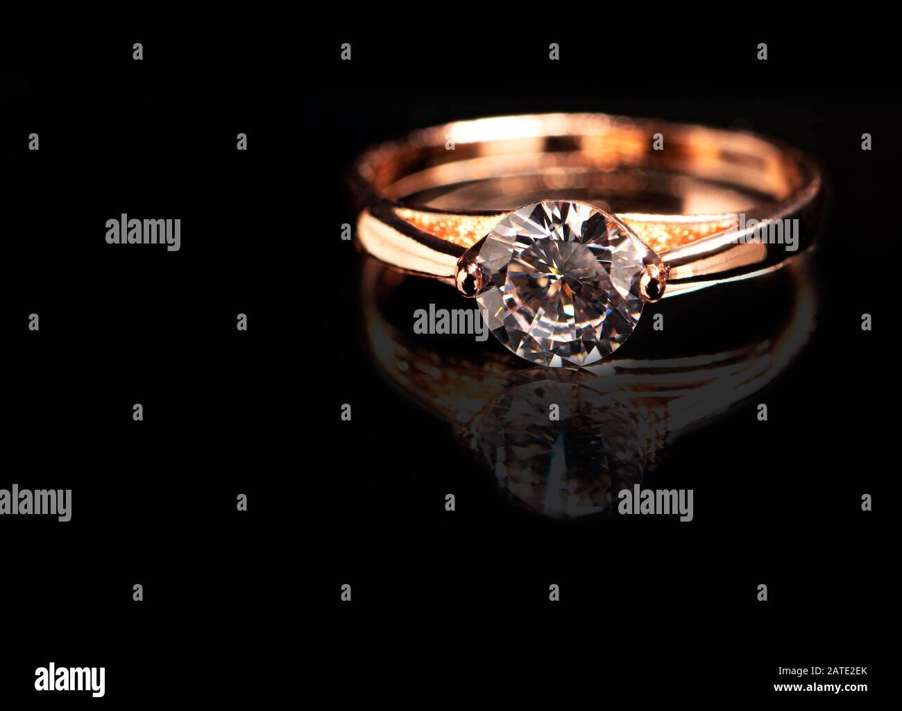 Wedding ring on black background. Selective focus Stock Photo
