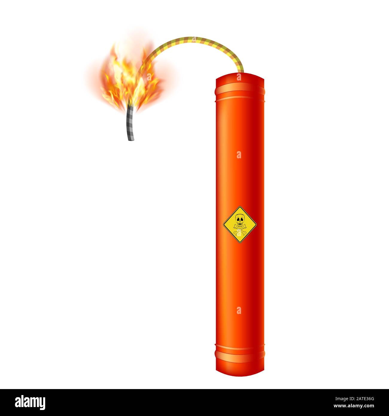 Bomb Icon on White Background. Detonate Dynamite Concept. TNT Red Stick. Explode Flash, Burn Explosion. Stock Vector