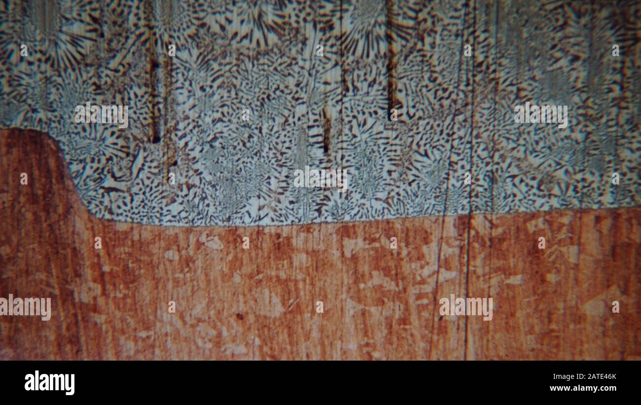 metallurgical micrograph of a copper silver braze metal interalloying