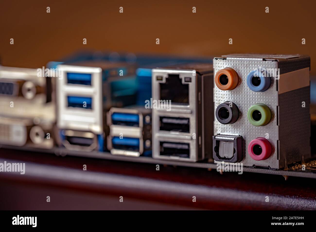 Ports on the back of the motherboard with the focus on audio ports Stock  Photo - Alamy