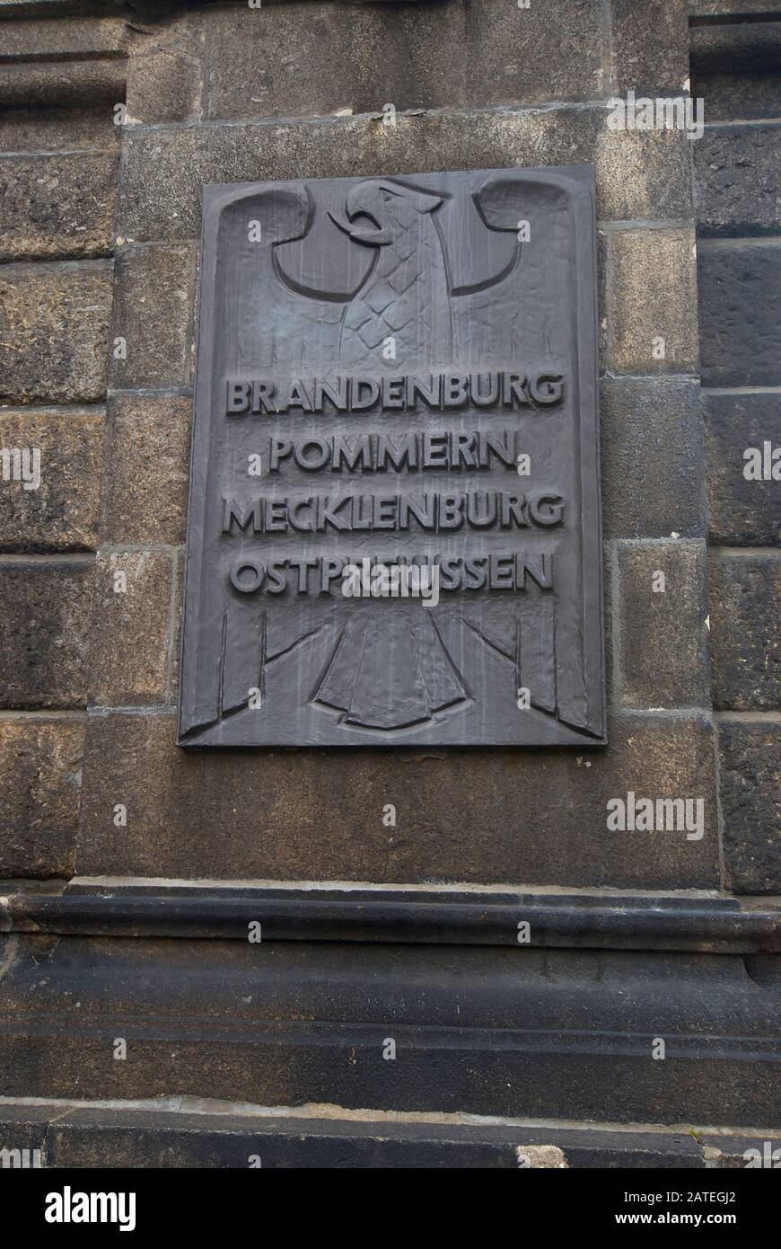Coat of arms of a state of the Federal Republic of Germany at the "German Corner" (Deutsches Eck) in Koblenz Stock Photo