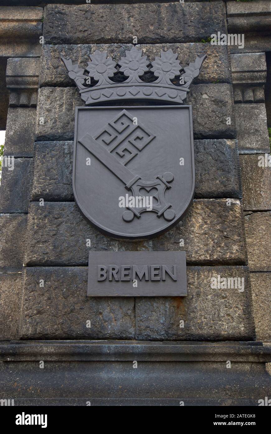 Coat of arms of a state of the Federal Republic of Germany at the 'German Corner' (Deutsches Eck) in Koblenz Stock Photo