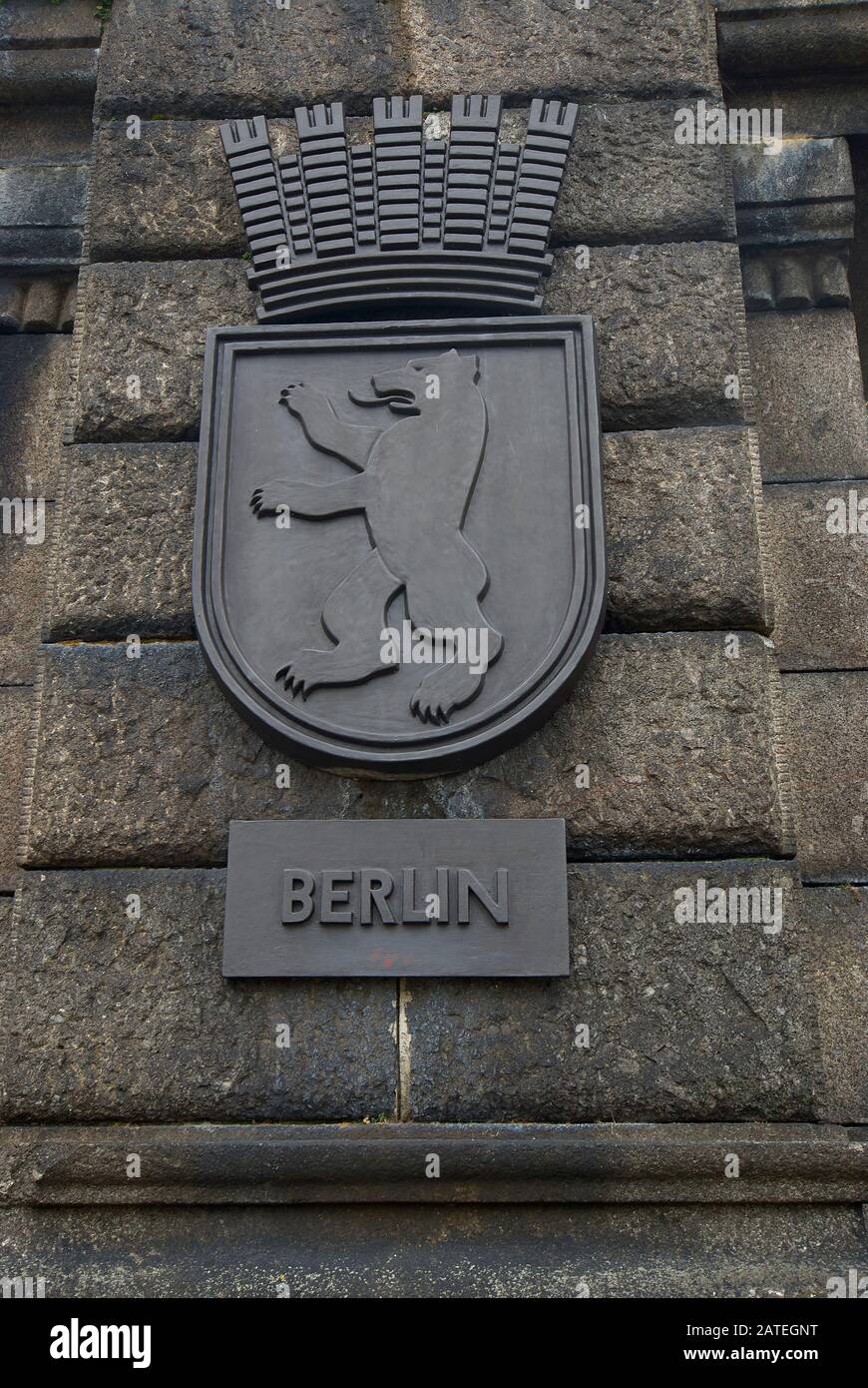 Coat of arms of a state of the Federal Republic of Germany at the 'German Corner' (Deutsches Eck) in Koblenz Stock Photo