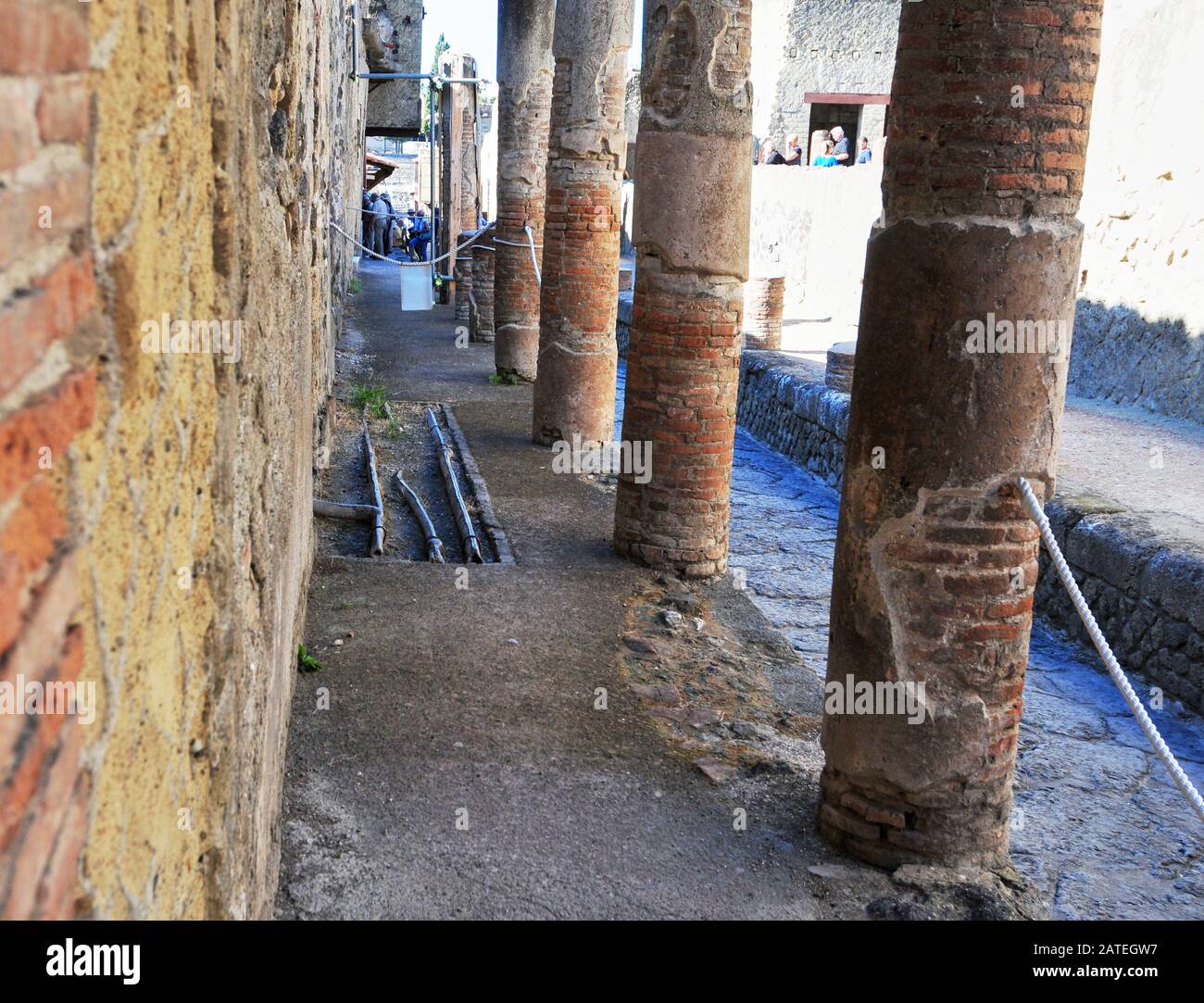 Italy, Naples, Herculaneum: Exposed Section of the Extensive Under-street Plumbing. Stock Photo