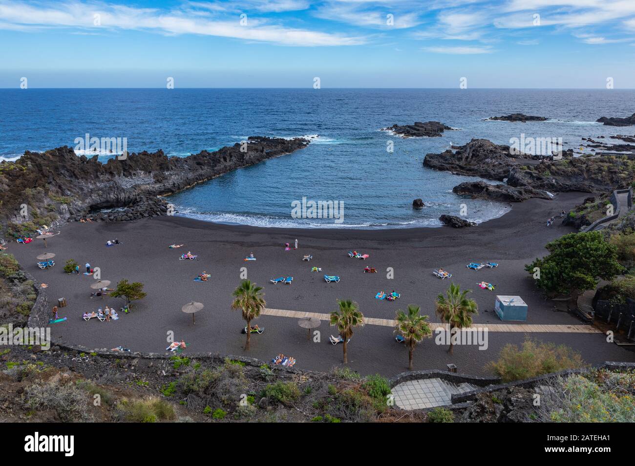 Tropical cactus garden and black sand beach at Los Cancajos. La Palma,  Canary Island, Spain Stock Photo - Alamy