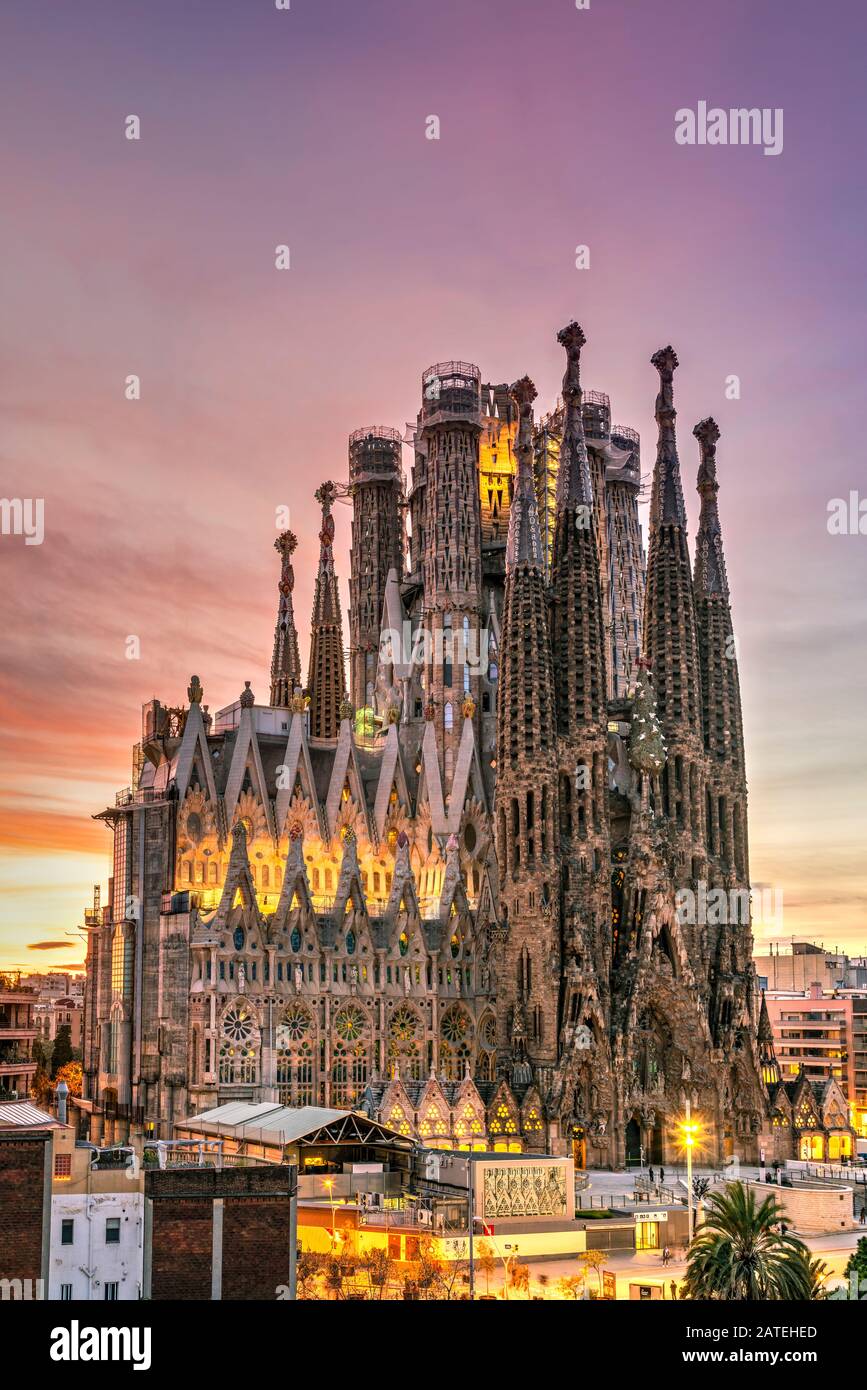 Sagrada Familia basilica church, Nativity facade, Barcelona, Catalonia ...