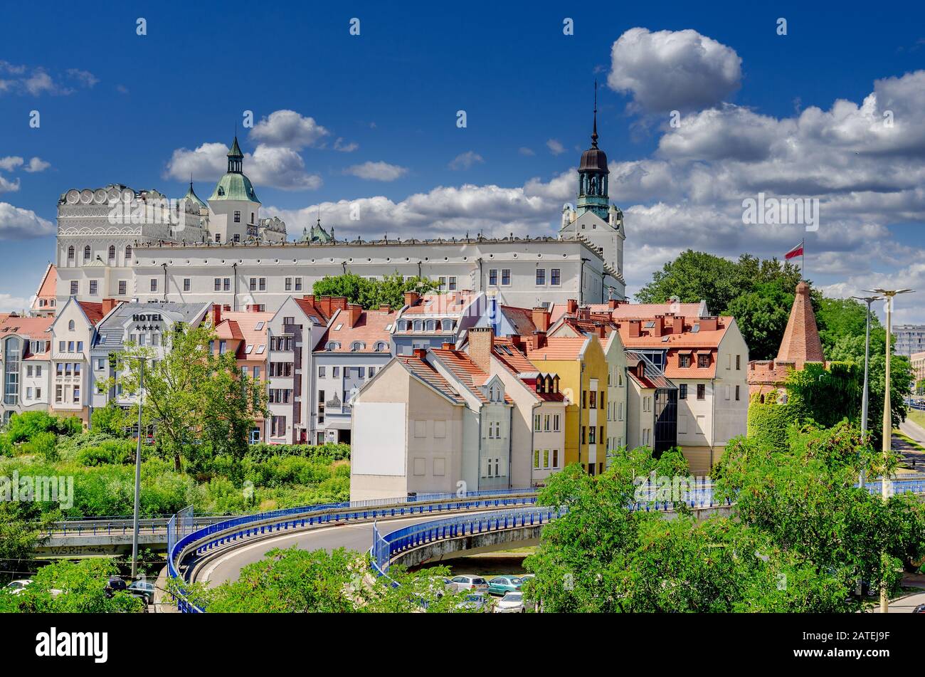 Szczecin, West Pomeranian Province, Poland. Newly built buildings within the outer bailey of the Pomeranian Dukes Castle. Stock Photo