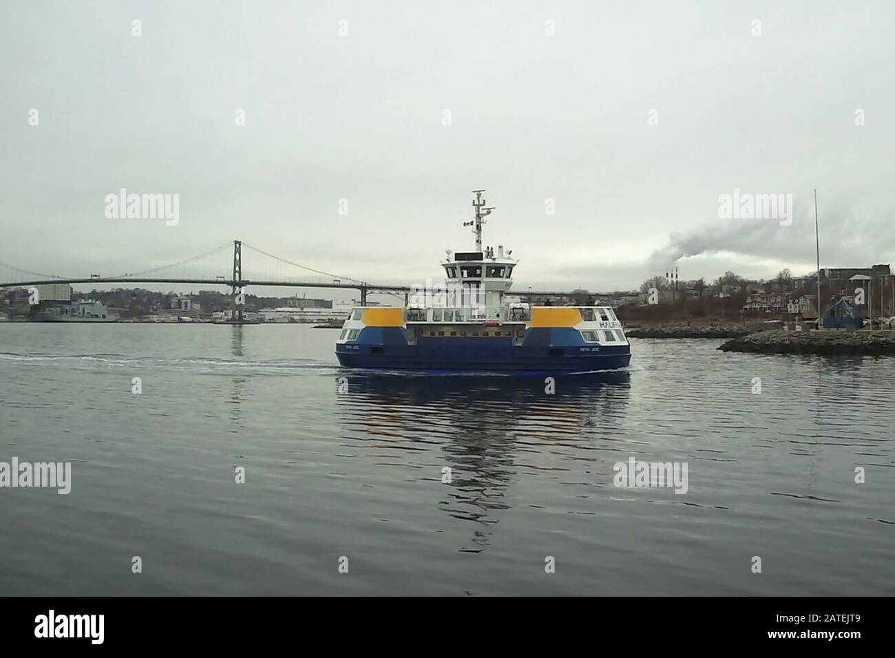 Dartmouth, Nova Scotia- February 1, 2020: The Rita Joe ferry at Alderney Landing in Dartmouth comes in from the Halifax harbour Stock Photo