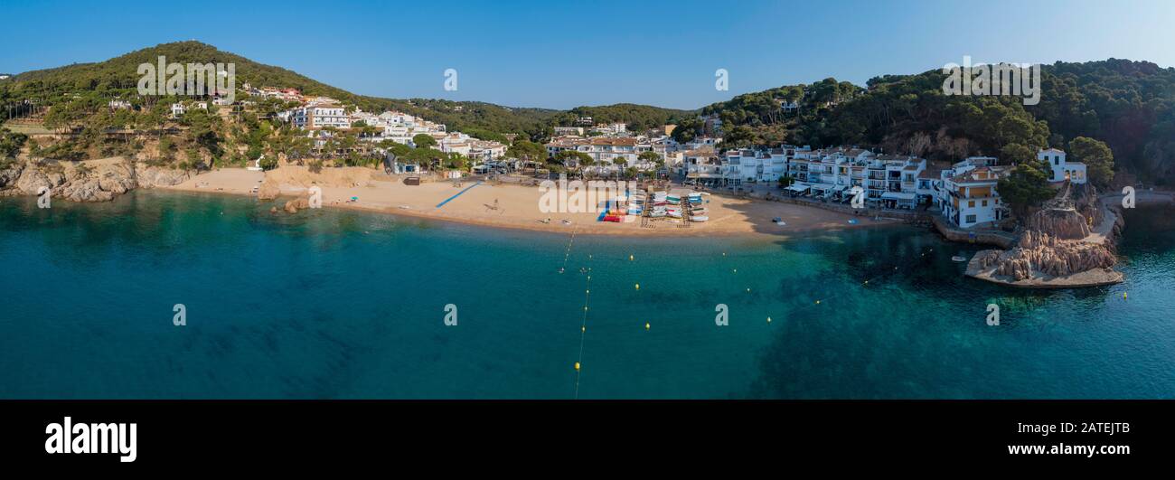 Aerial View from Beach in Tamariu, Costa Brava, Spain Mediterranean Sea Stock Photo